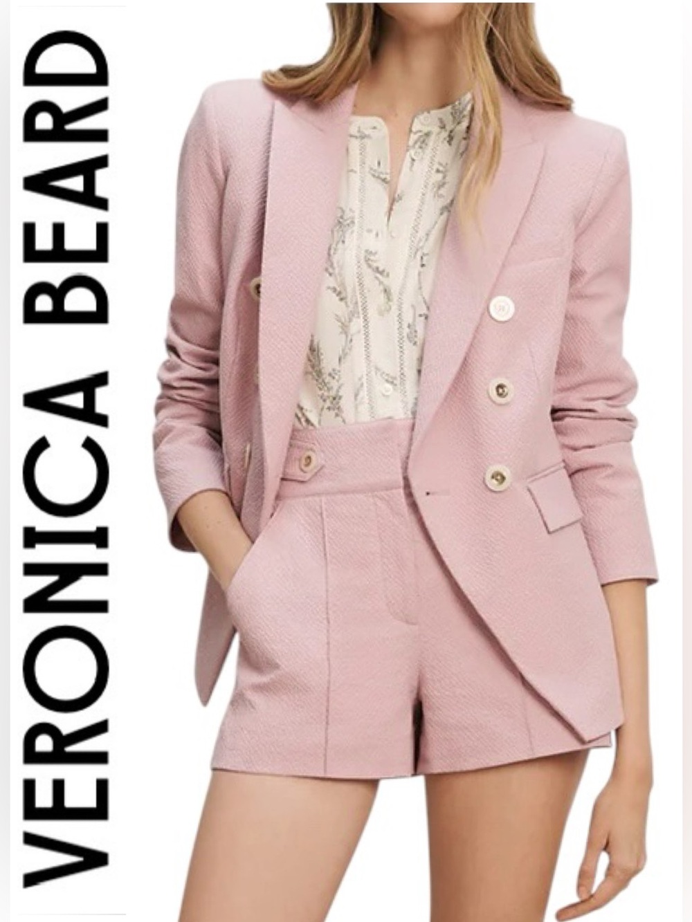 Veronica Beard Miller Dickey Blazer Jacket Seersucker Pale Orchid Haze NEW